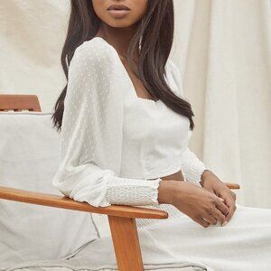 NWT Lulus Magical Memories White Dotted Long Sleeve 2-Pc Maxi Dress (size S)